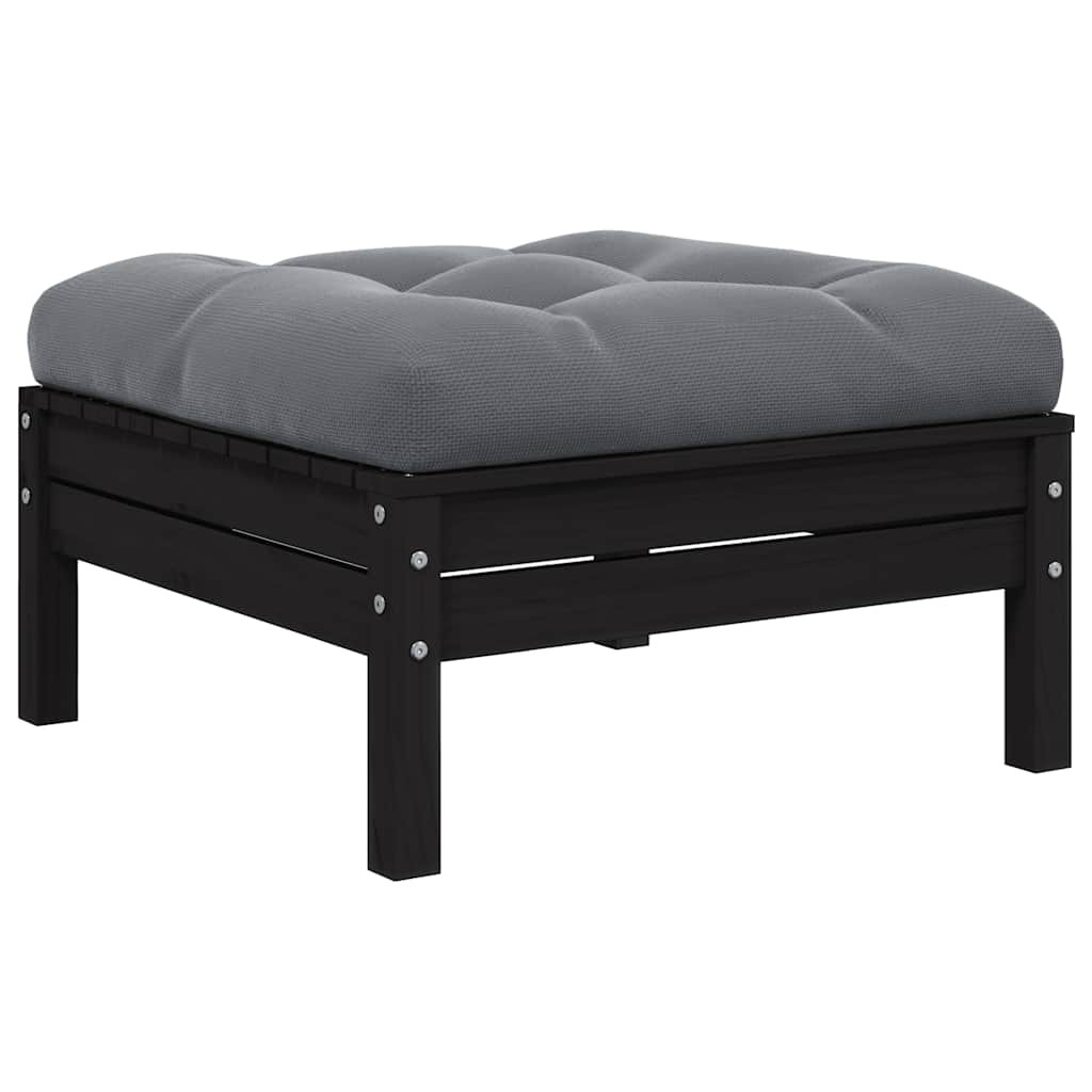 vidaXL Gartenhocker mit Anthrazit Kissen Schwarz Massivholz Kiefer