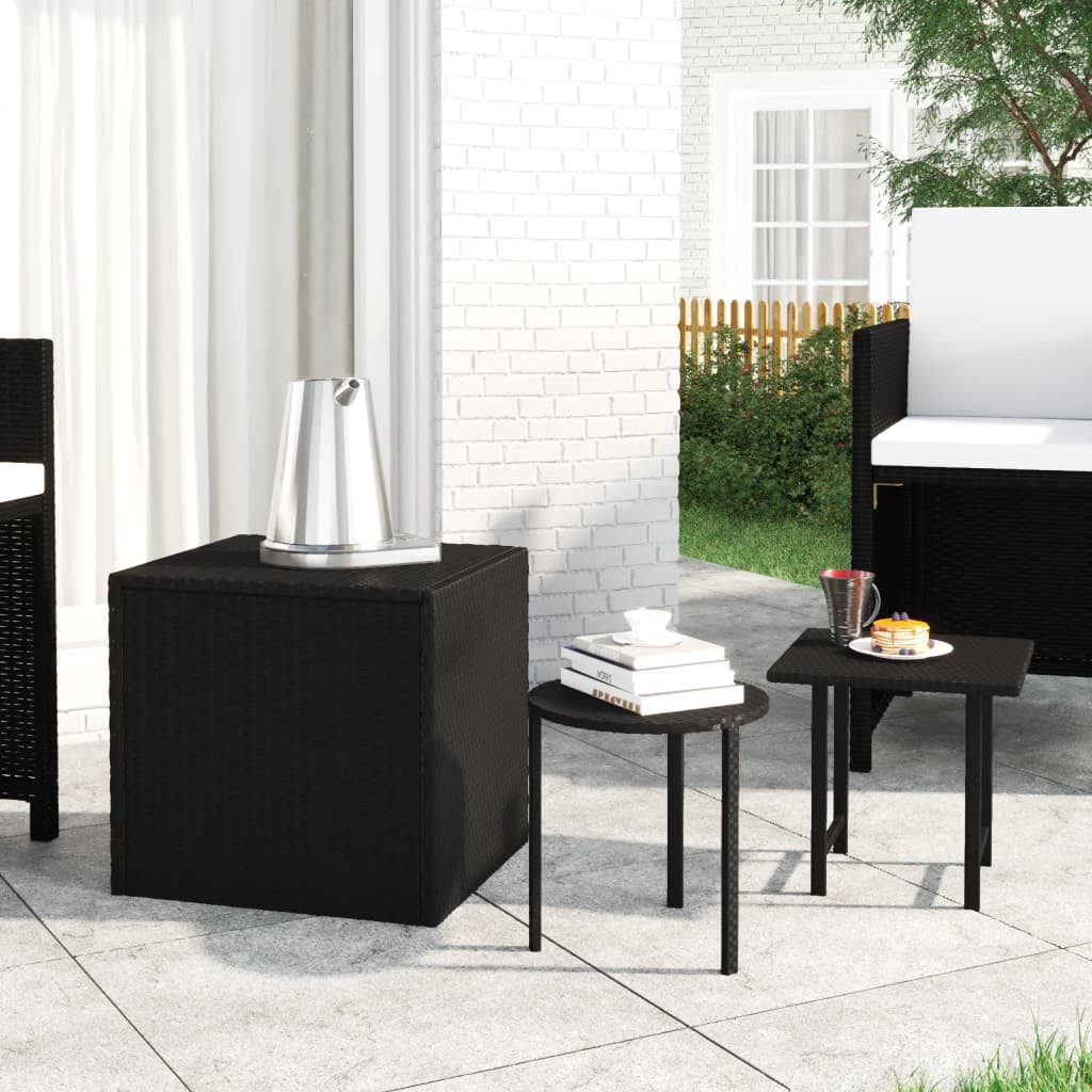 vidaXL Garten-Beistelltische 3 Stk. Schwarz Poly Rattan
