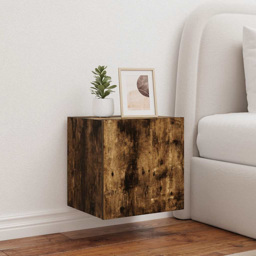vidaXL TV-Wandschrank mit LED-Leuchten Räuchereiche 40,5x35x40 cm
