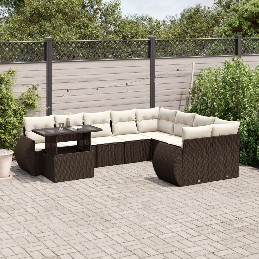 vidaXL 10-tlg. Garten-Sofagarnitur mit Kissen Braun Poly Rattan