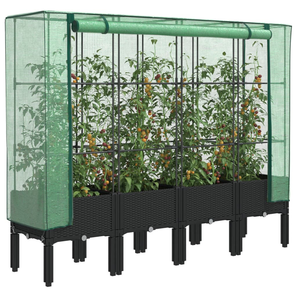 vidaXL Hochbeet mit Gewächshaus-Aufsatz Rattan-Optik 160x40x140 cm