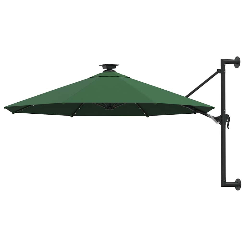 vidaXL Sonnenschirm zur Wandmontage mit LEDs 300 cm Grün