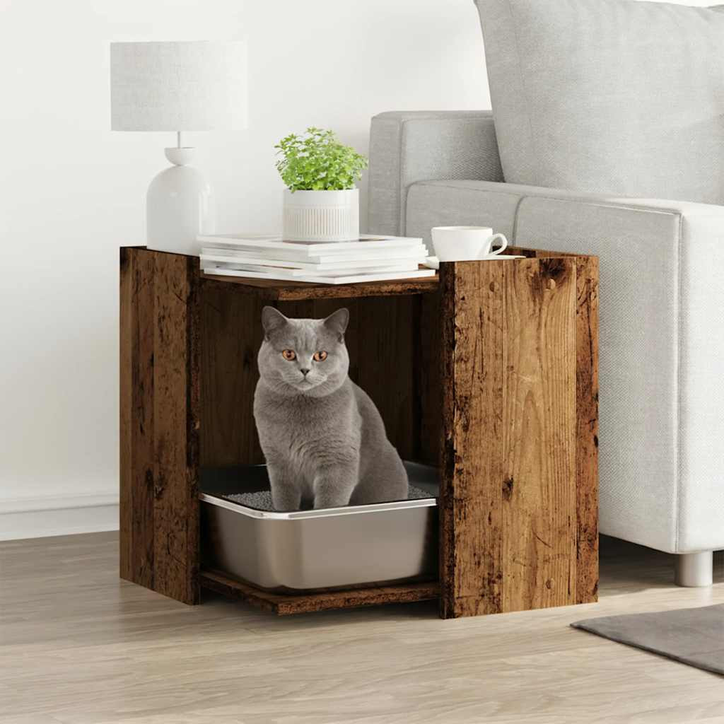 vidaXL Katzenklo Altholz-Optik 53x53x51 cm Holzwerkstoff