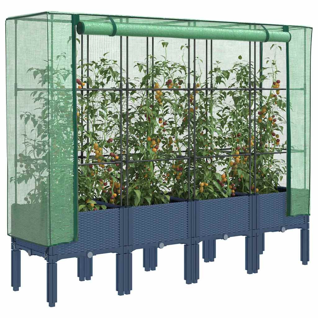 vidaXL Hochbeet mit Gewächshaus-Aufsatz Rattan-Optik 160x40x140 cm