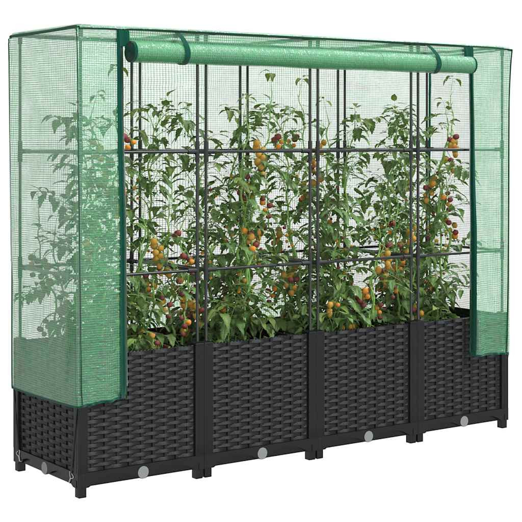 vidaXL Hochbeet mit Gewächshausabdeckung Rattanoptik 160x40x138 cm