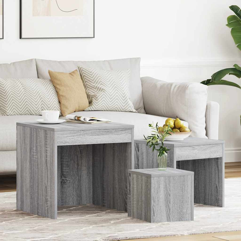 vidaXL Satztische 3 Stk. Grau Sonoma Holzwerkstoff