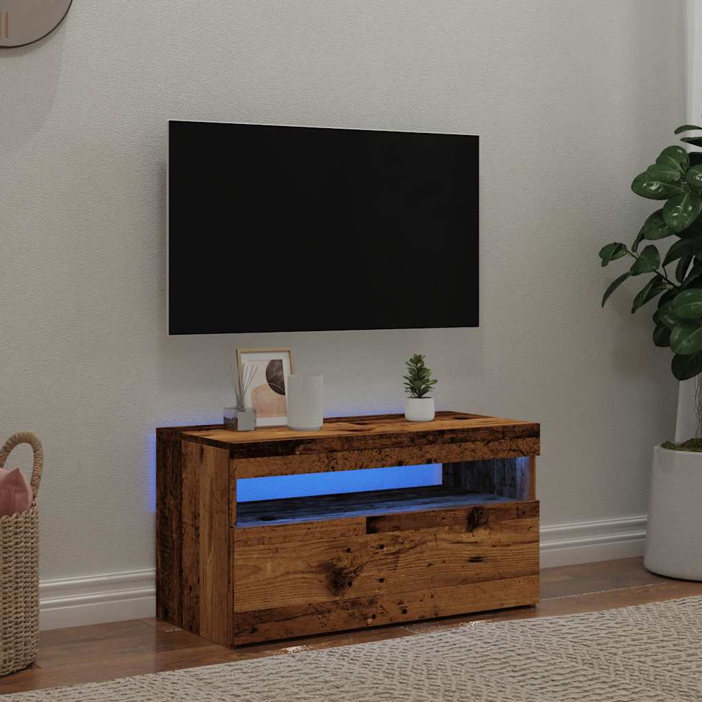 vidaXL TV-Schrank mit LED-Leuchten Altholz-Optik 75x35x40 cm