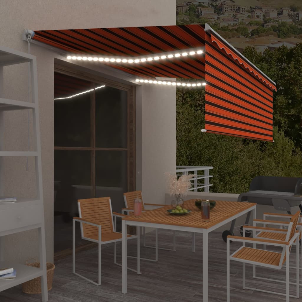 vidaXL Markise Manuell Einziehbar mit Rollo & LED 4x3 m Orange & Braun