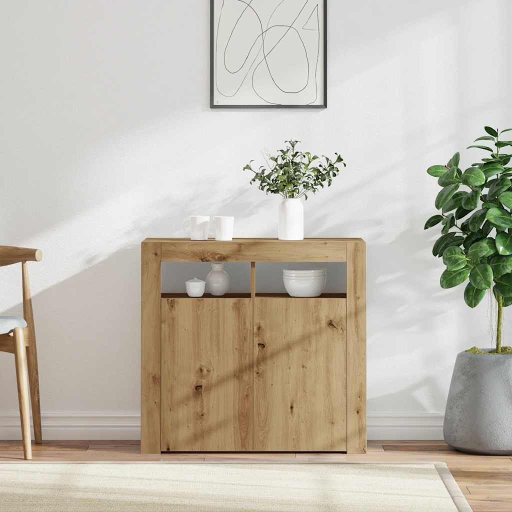 vidaXL Sideboard mit LED-Leuchten Artisan-Eiche 80x35x75 cm