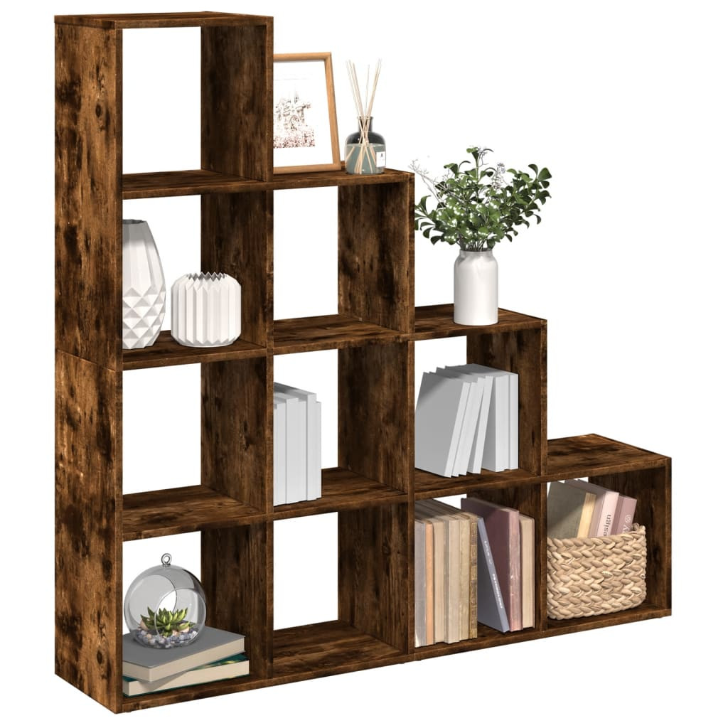 vidaXL Raumteiler-Bücherregal 4 Stufen Räuchereiche 131,5x29x131,5 cm