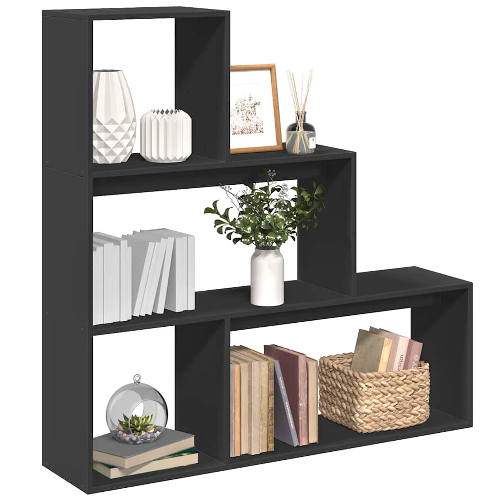 vidaXL Raumteiler-Bücherregal 3 Stufen Schwarz 123x29x123 cm