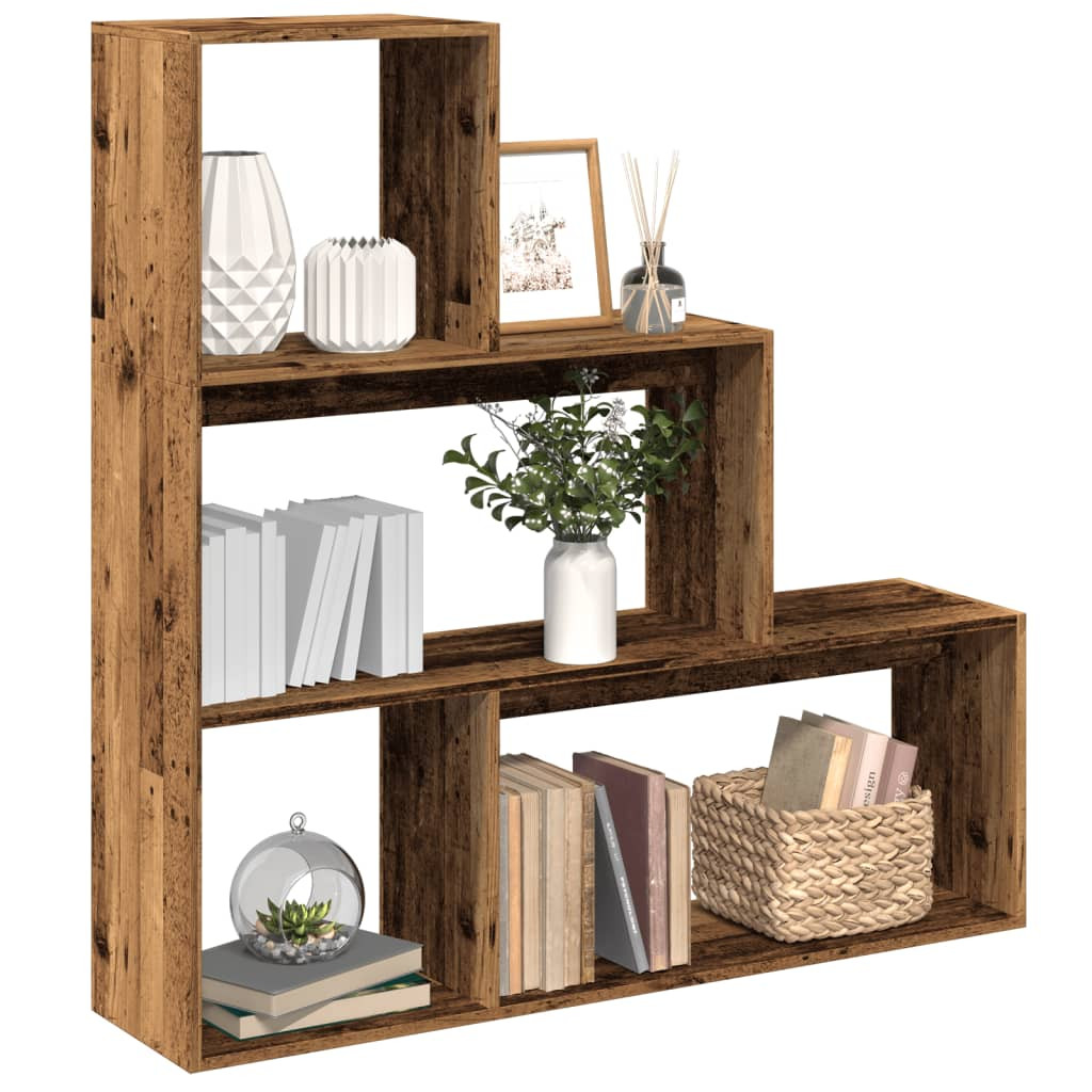 vidaXL Raumteiler-Bücherregal 3 Stufen Altholz-Optik 123x29x123 cm