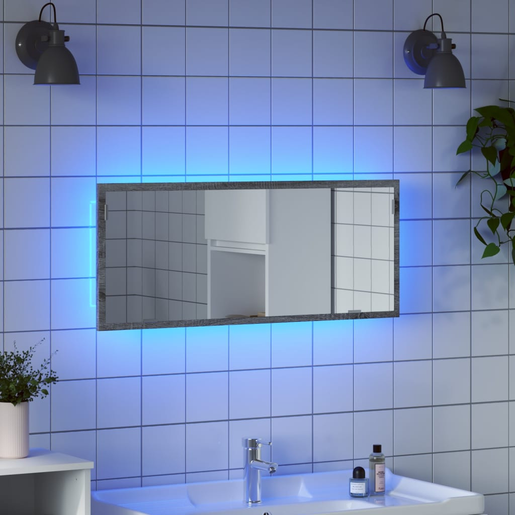 vidaXL LED-Badspiegel Grau Sonoma 100x8,5x37 cm Holzwerkstoff