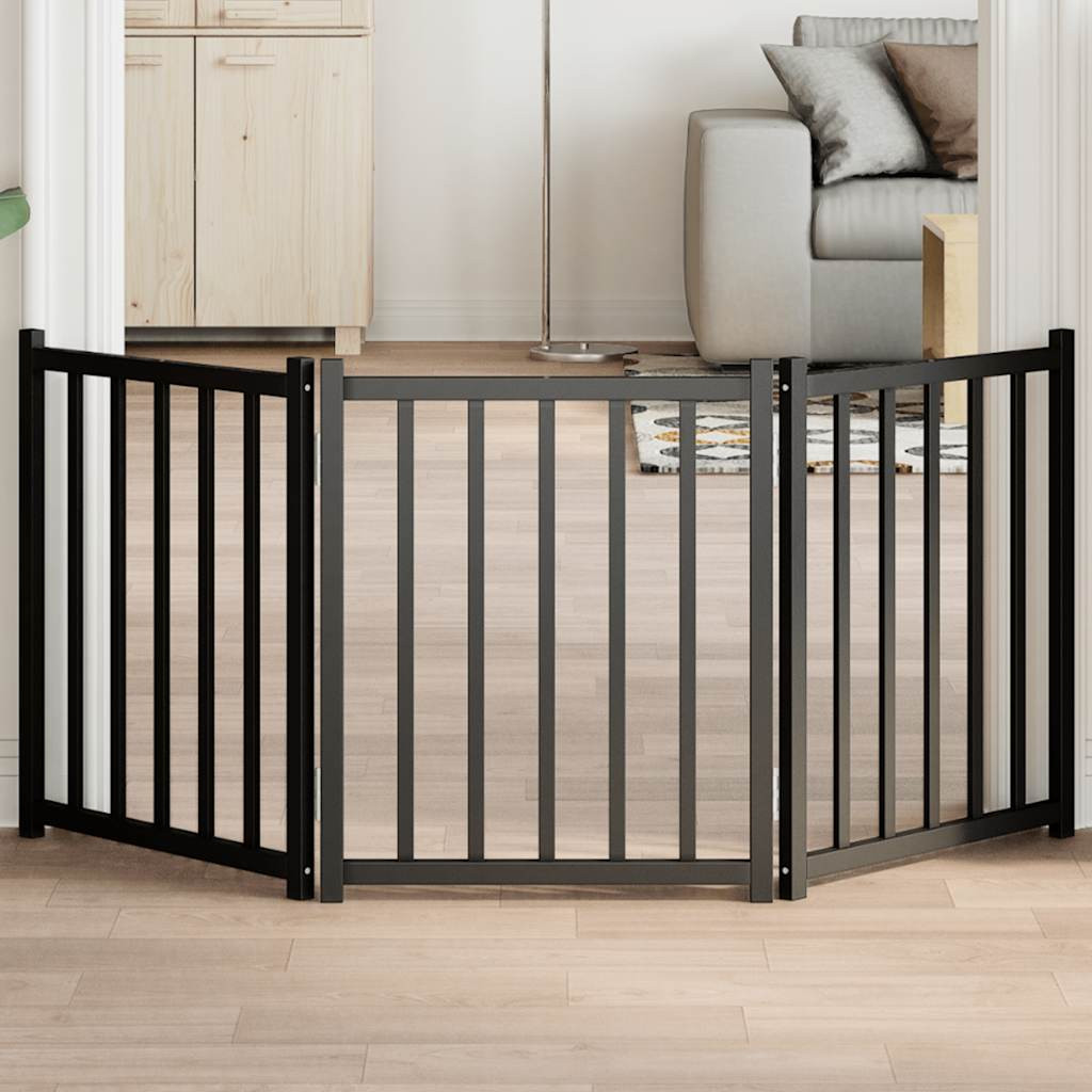 vidaXL 3-tlg. Hundetor Faltbar Schwarz 150 cm Massivholz Tanne