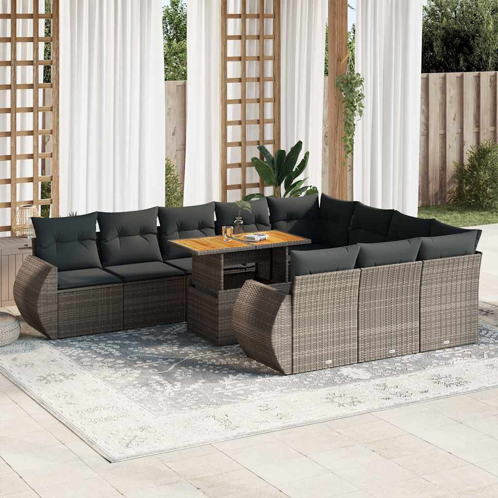 vidaXL 11-tlg. Garten-Sofagarnitur mit Kissen Grau Poly Rattan