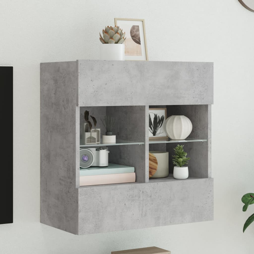 vidaXL TV-Wandschrank mit LED-Leuchten Betongrau 58,5x30x60,5 cm