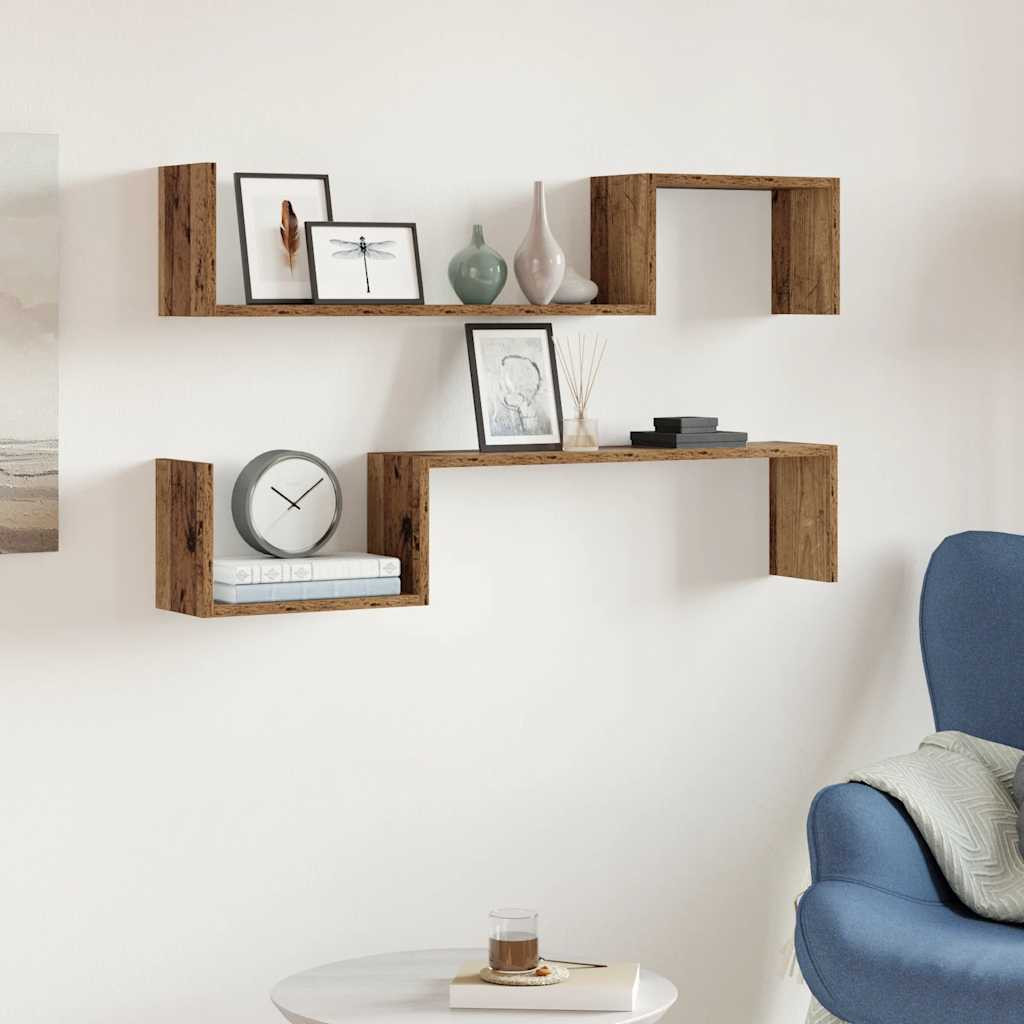 vidaXL Wandregale 2 Stk. Altholz-Optik 100x15x20 cm Holzwerkstoff