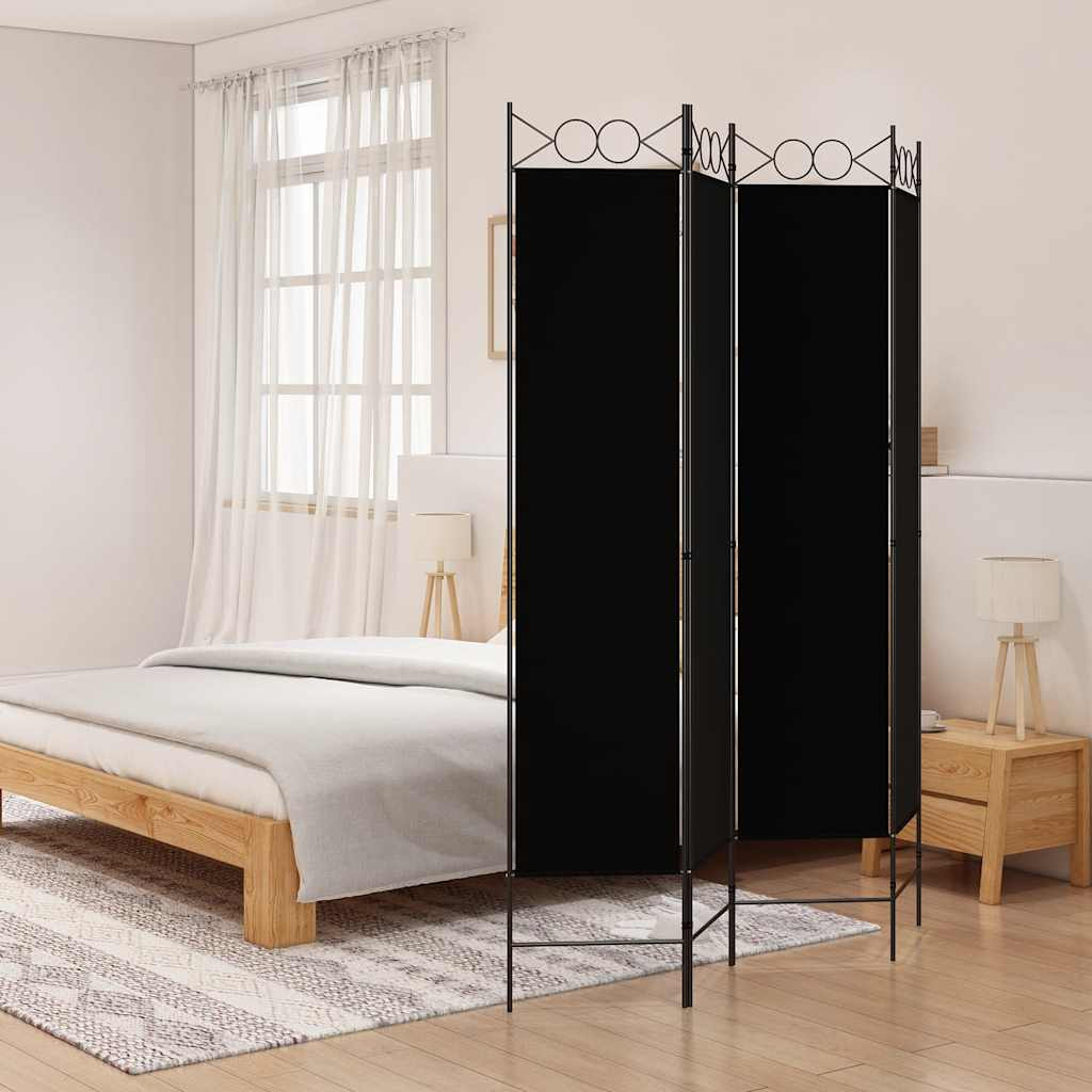 vidaXL 4-tlg. Paravent Schwarz 160x200 cm Stoff