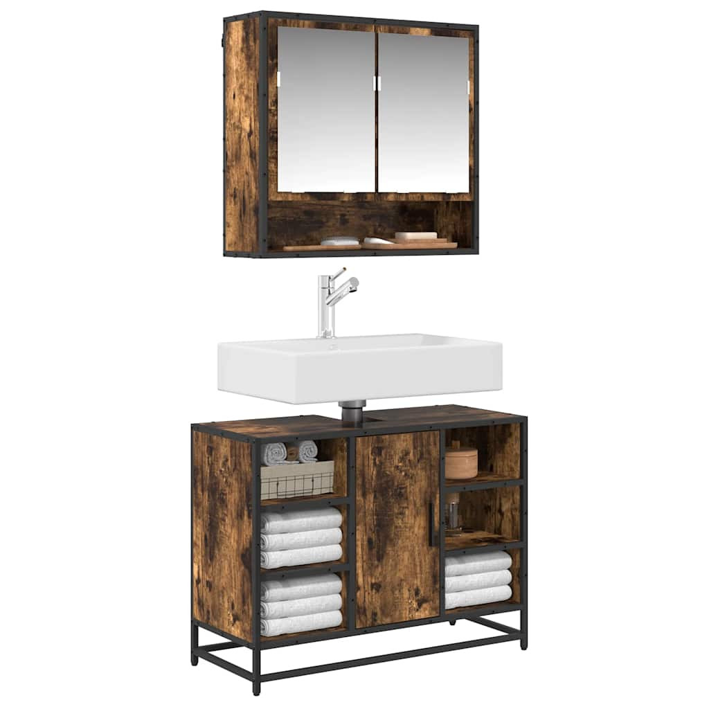 vidaXL Waschbeckenunterschrank Räuchereiche 80x33x60 cm Holzwerkstoff