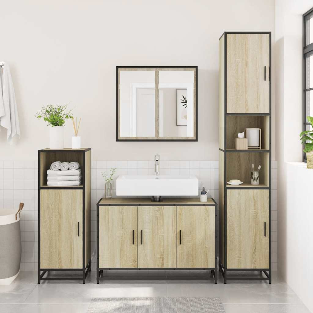 vidaXL Badezimmer-Waschbeckenschrank Sonoma-Eiche 90 x 33 x 60 cm Holzwerkstoff