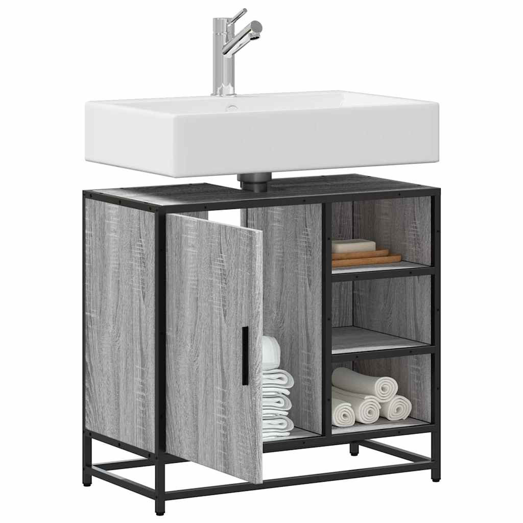 vidaXL Waschbeckenunterschrank Grau Sonoma 65x33x60 cm Holzwerkstoff