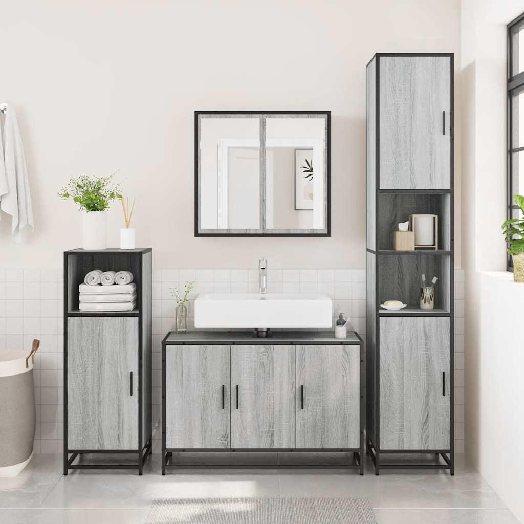 vidaXL Waschbeckenunterschrank Grau Sonoma 90x33x60 cm Holzwerkstoff
