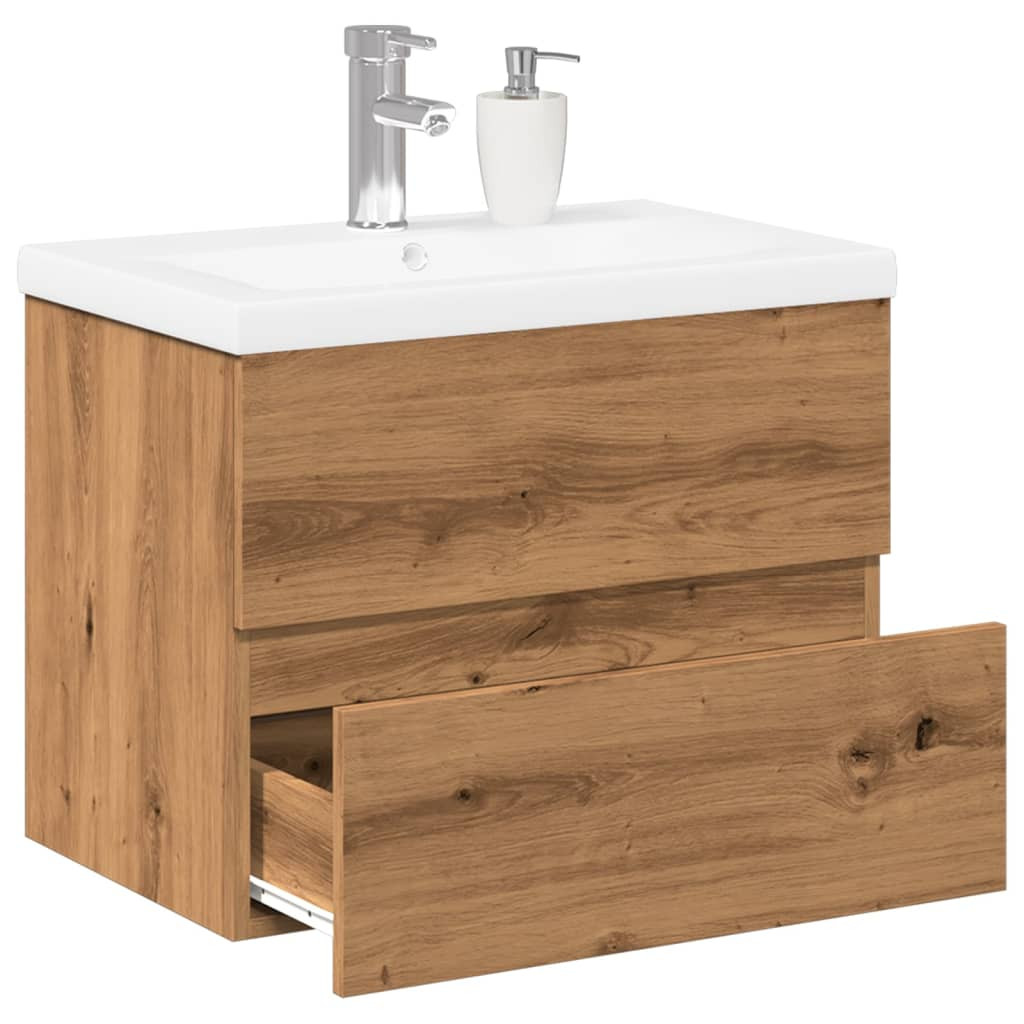 vidaXL Waschbeckenunterschrank mit Einbaubecken Artisan-Eiche