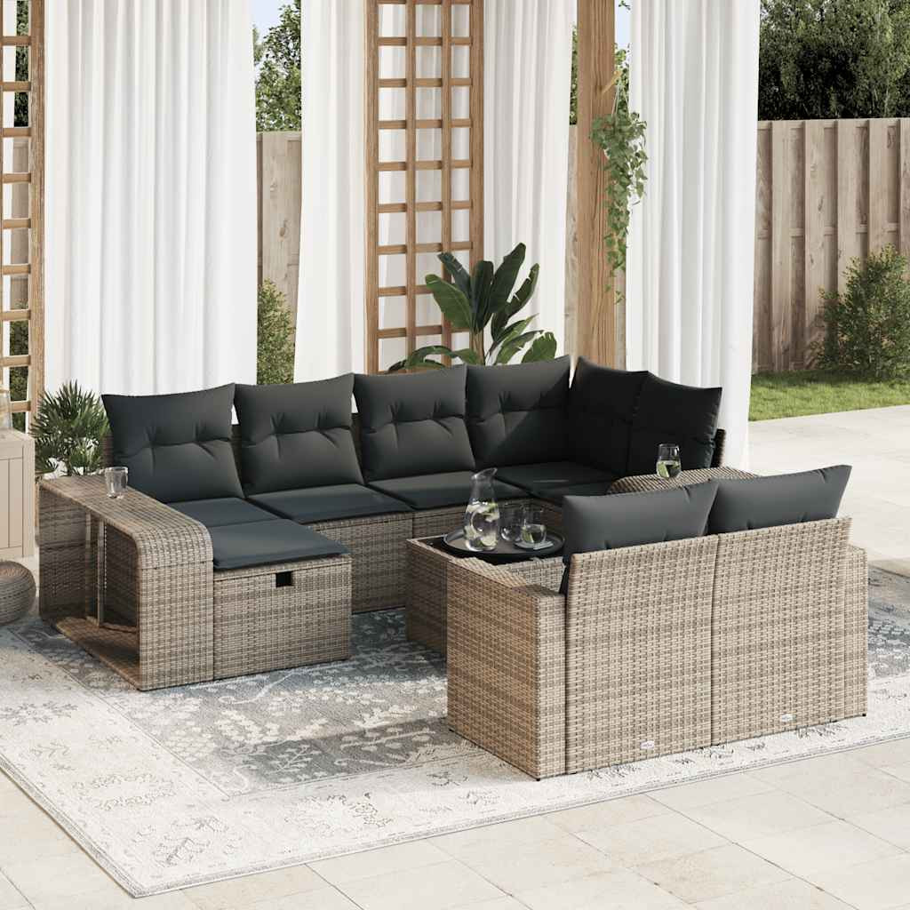 vidaXL 11-tlg. Garten-Sofagarnitur mit Kissen Grau Poly Rattan
