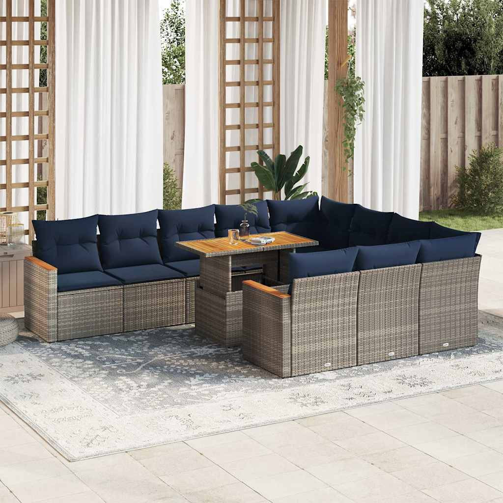 vidaXL 11-tlg. Garten-Sofagarnitur mit Kissen Grau Poly Rattan