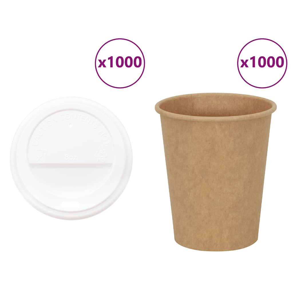 vidaXL Pappbecher mit Deckeln 1000 Stk. 8oz 200ml