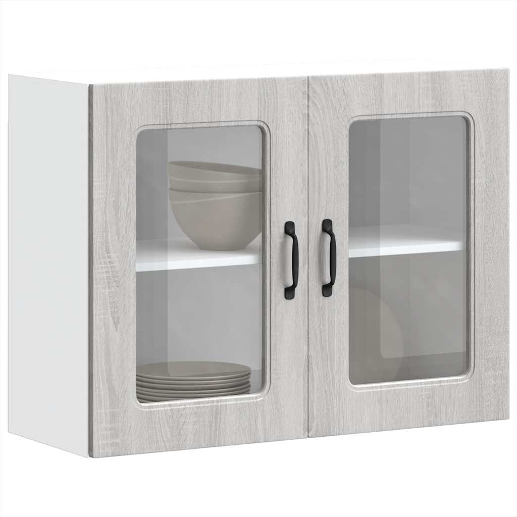 vidaXL Küchen-Hängeschrank mit Glastür Kalmar Grau Sonoma Holzwerkstoff
