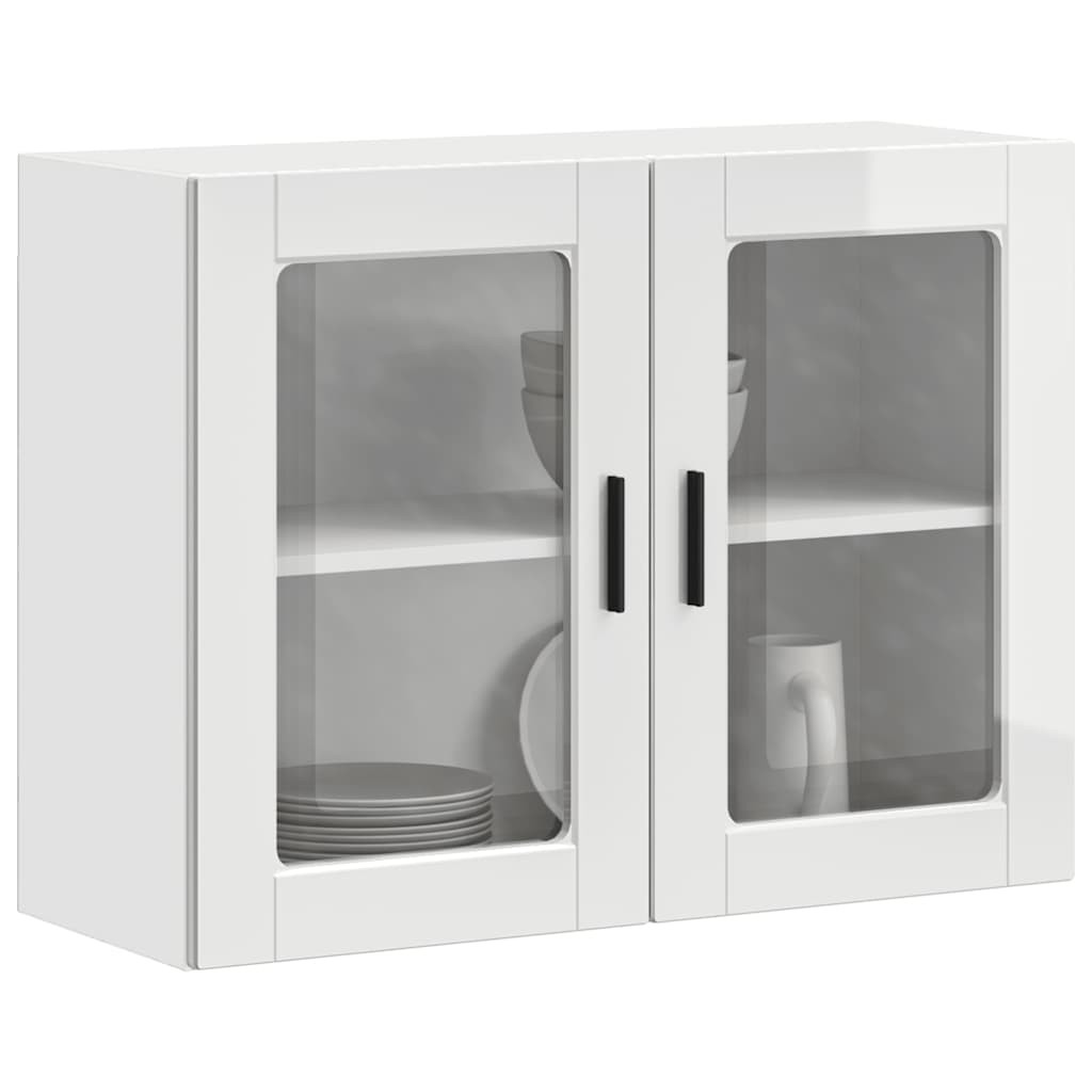 vidaXL Küchen-Hängeschrank mit Glastür Porto Hochglanz-Weiß
