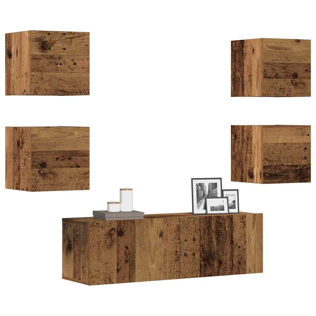 vidaXL 5-tlg. TV-Schrank-Set Wandmontage Altholz-Optik Holzwerkstoff