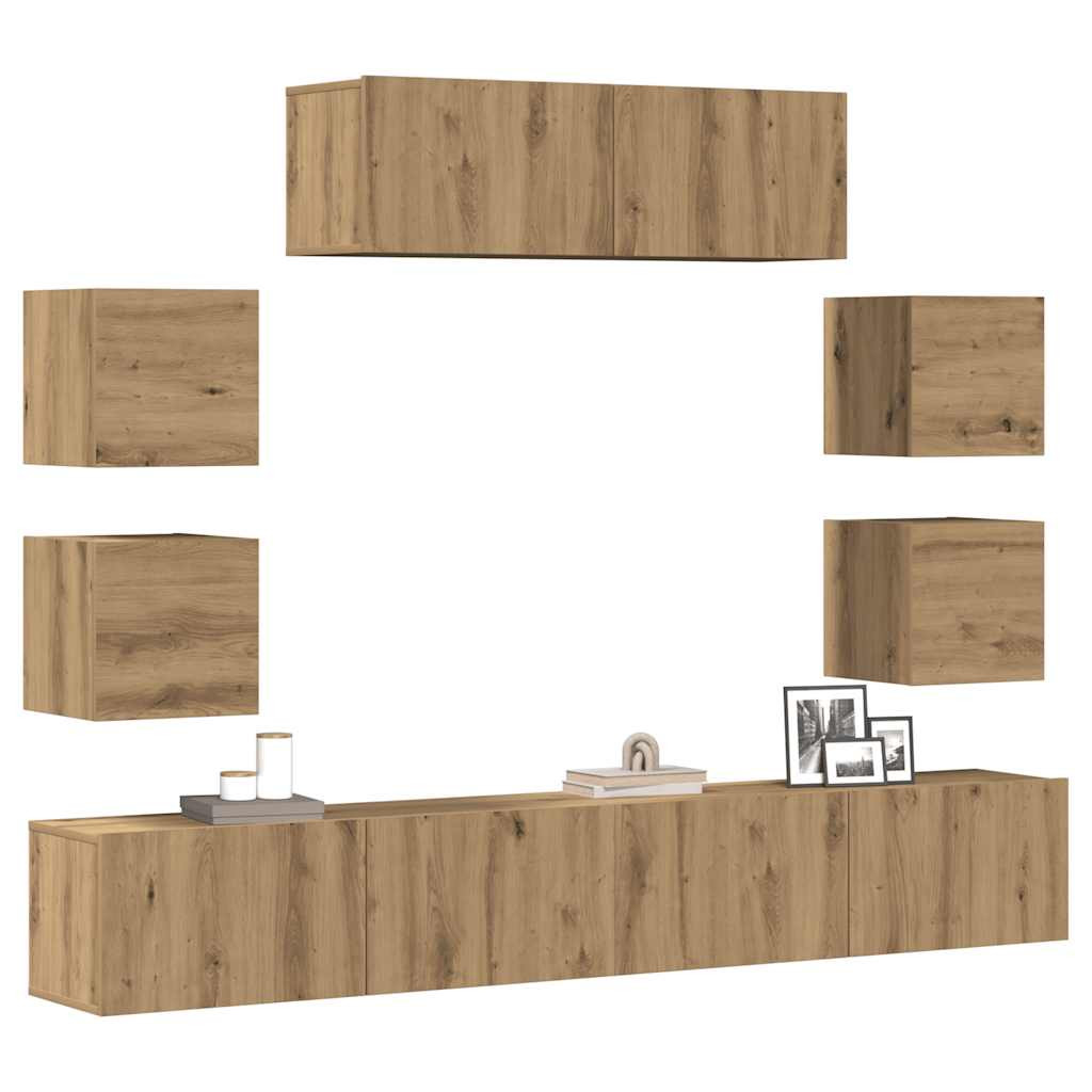 vidaXL 7-tlg. TV-Schrank-Set Wandmontage Artisan-Eiche Holzwerkstoff