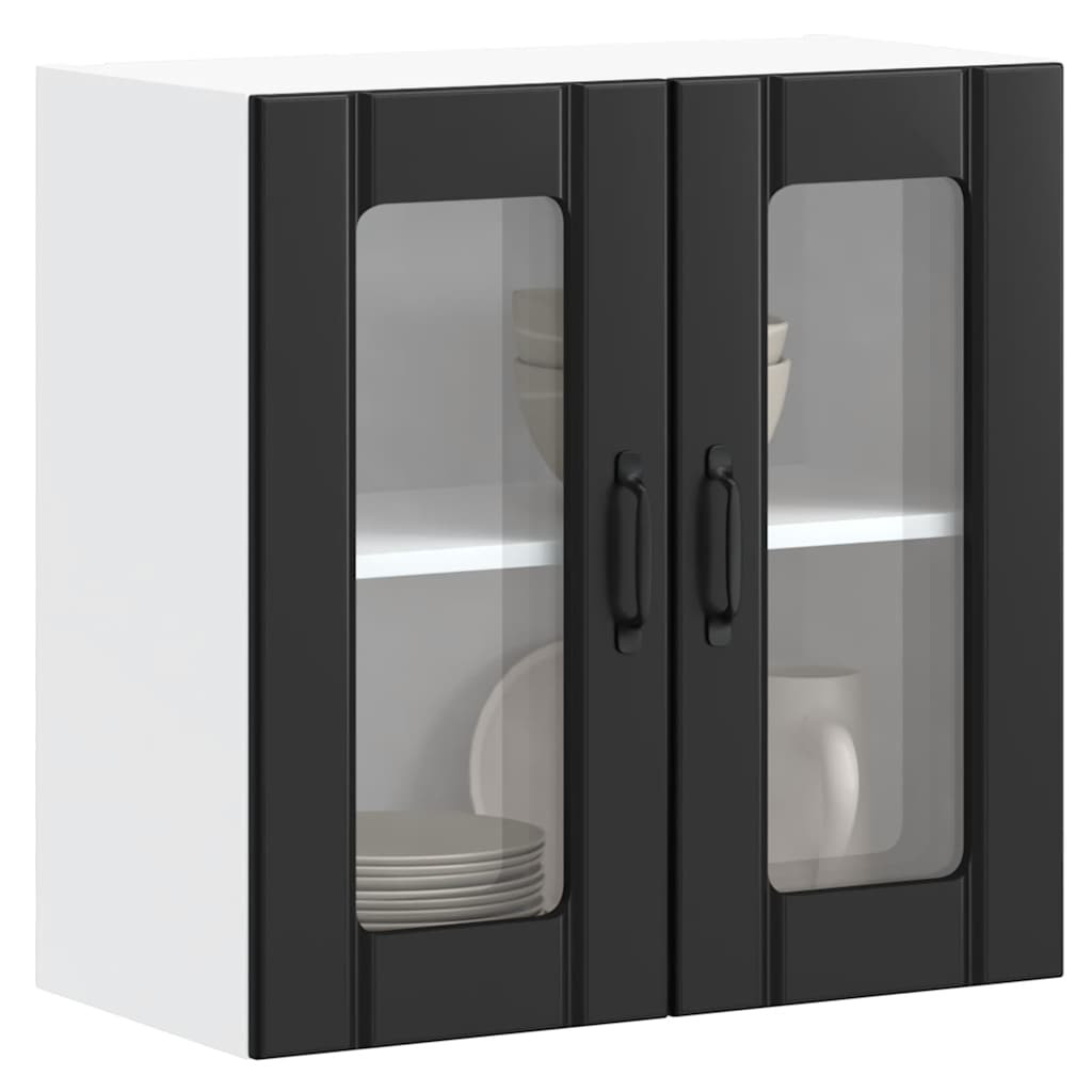 vidaXL Küchen-Hängeschrank mit Glastür Lucca Schwarz Holzwerkstoff