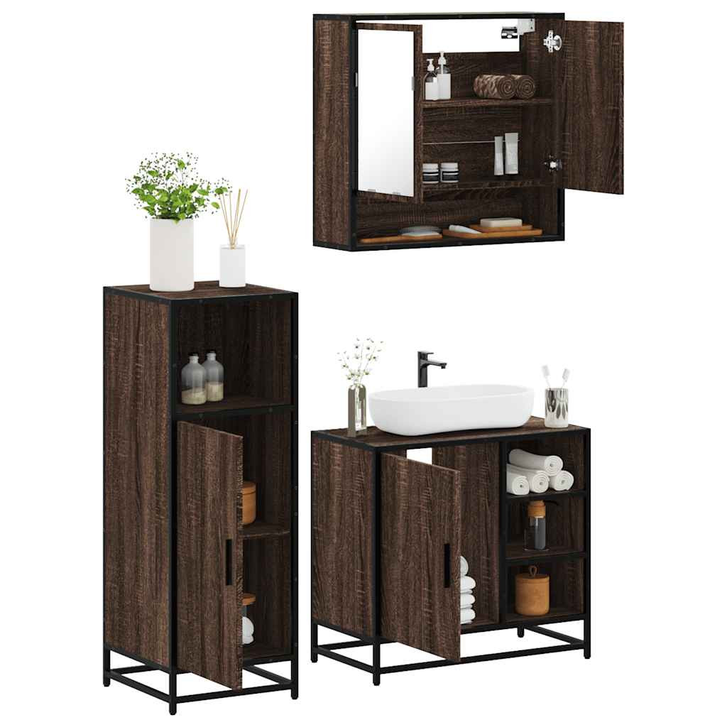 vidaXL 3-tlg. Badmöbel-Set Braun Eichen-Optik Holzwerkstoff