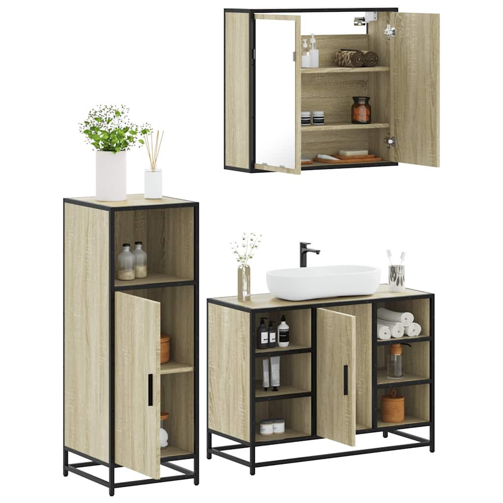 vidaXL 3-tlg. Badmöbel-Set Sonoma-Eiche Holzwerkstoff