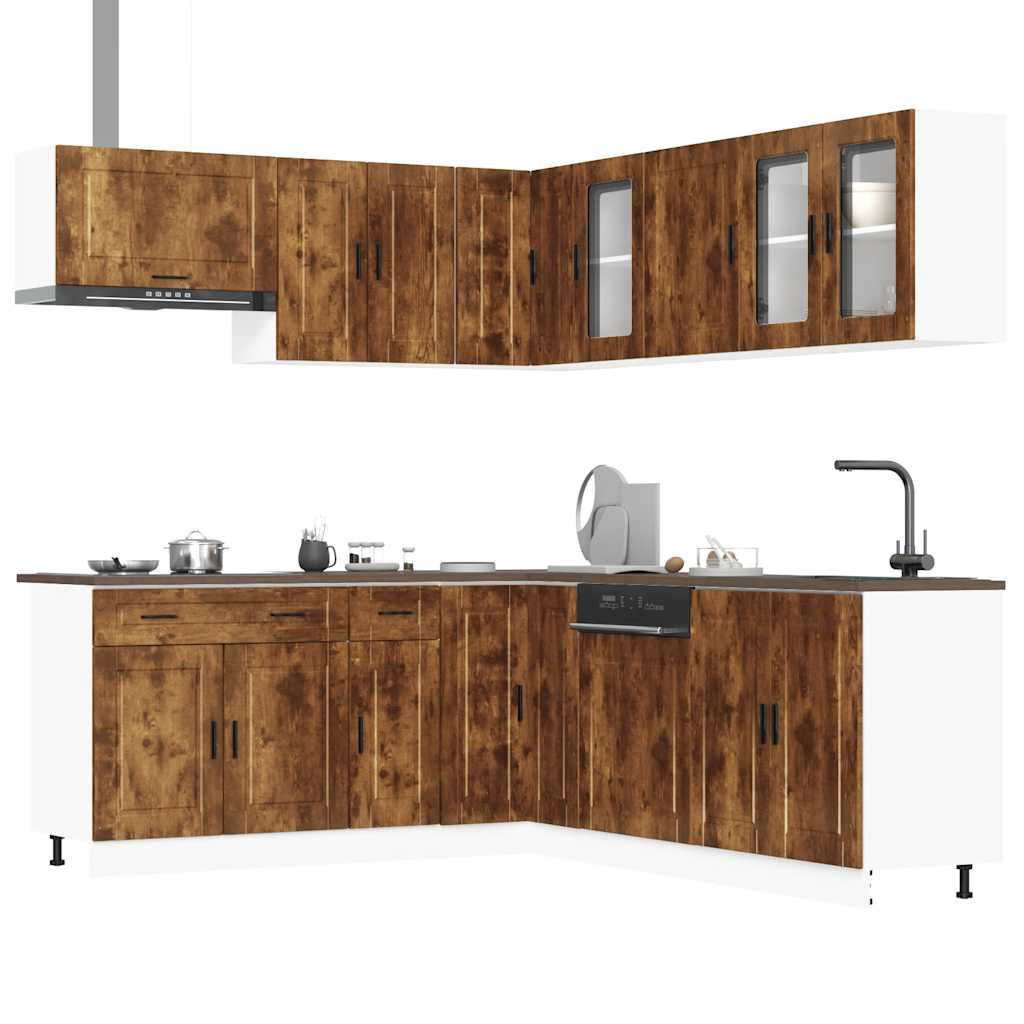 vidaXL 11-tlg. Küchenschrank-Set Porto Räuchereiche Holzwerkstoff