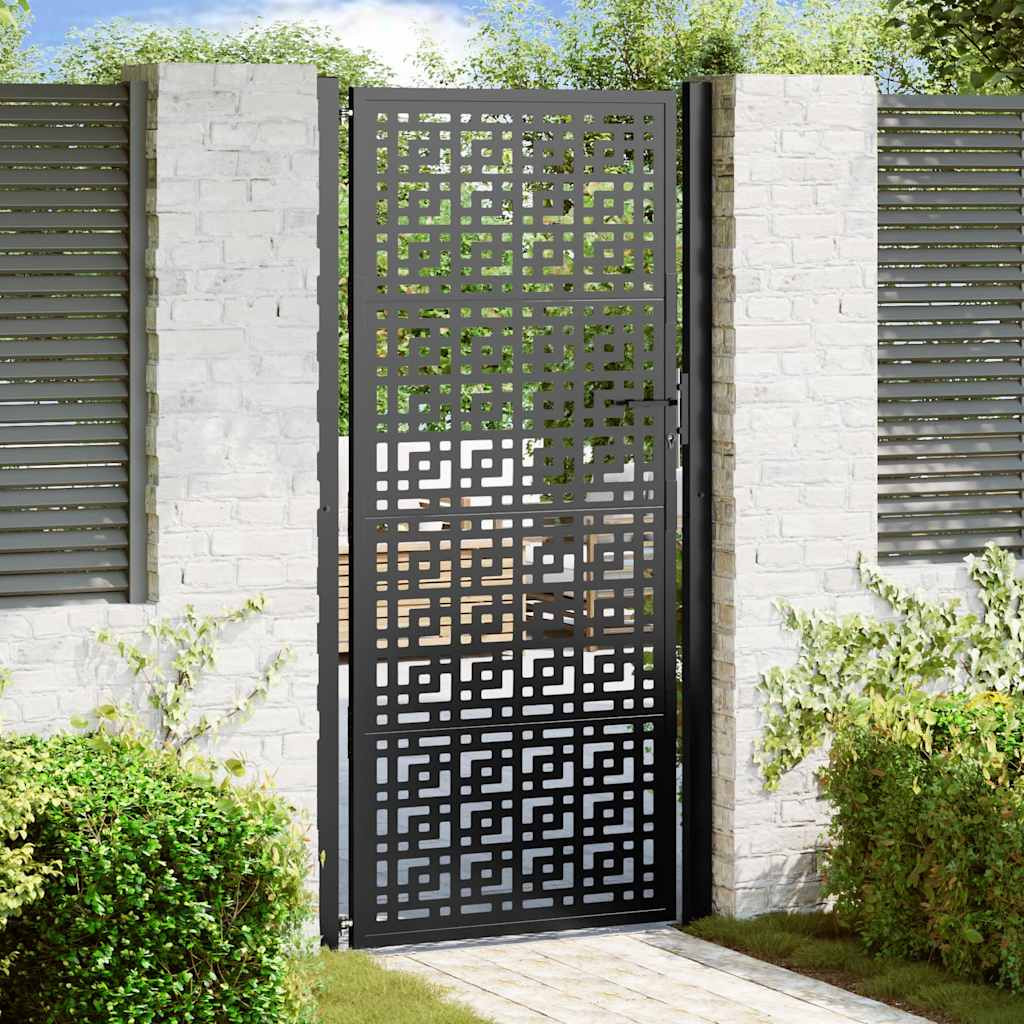 vidaXL Gartentor Schwarz 100x200 cm Stahl Kreuz-Design