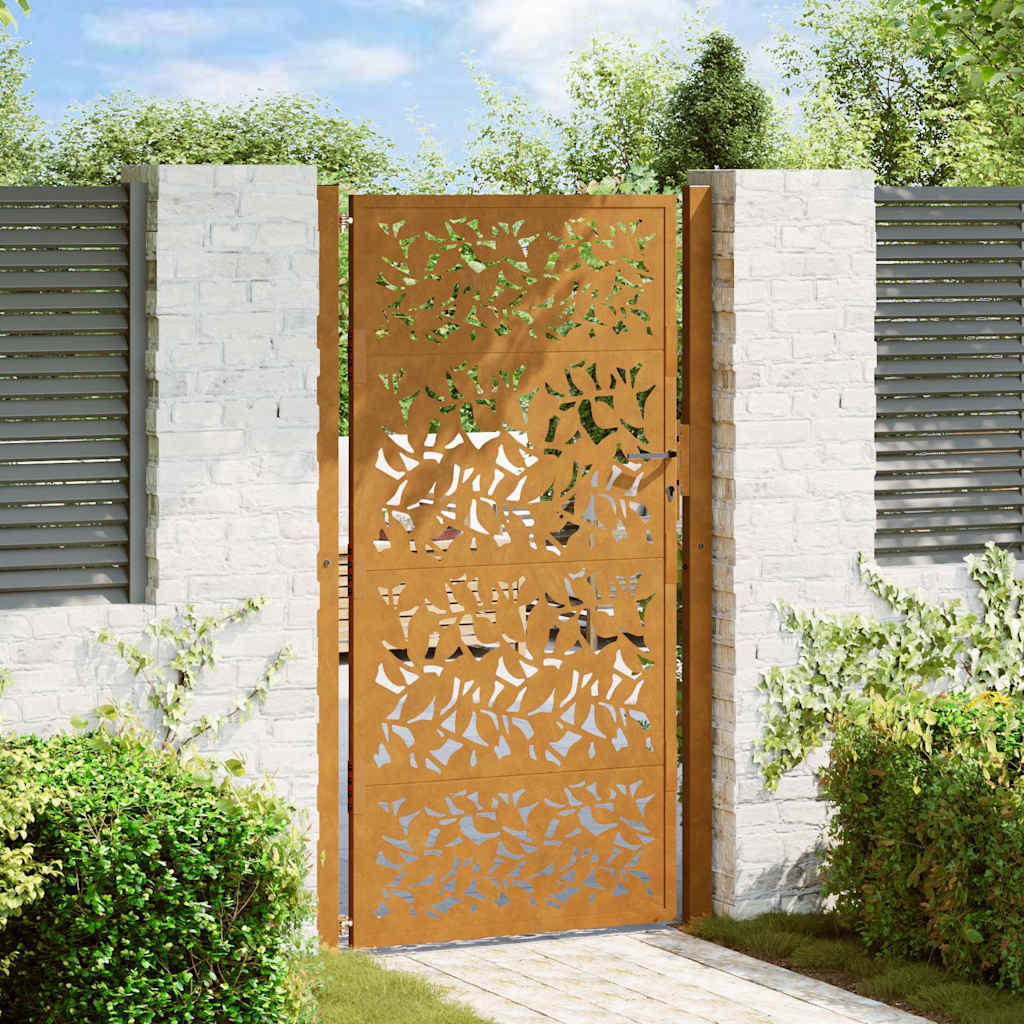 vidaXL Gartentor 100x200 cm Wetterfester Stahl Blattdesign