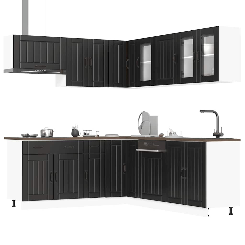 vidaXL 11-tlg. Küchenschrank-Set Lucca Schwarz Holzwerkstoff