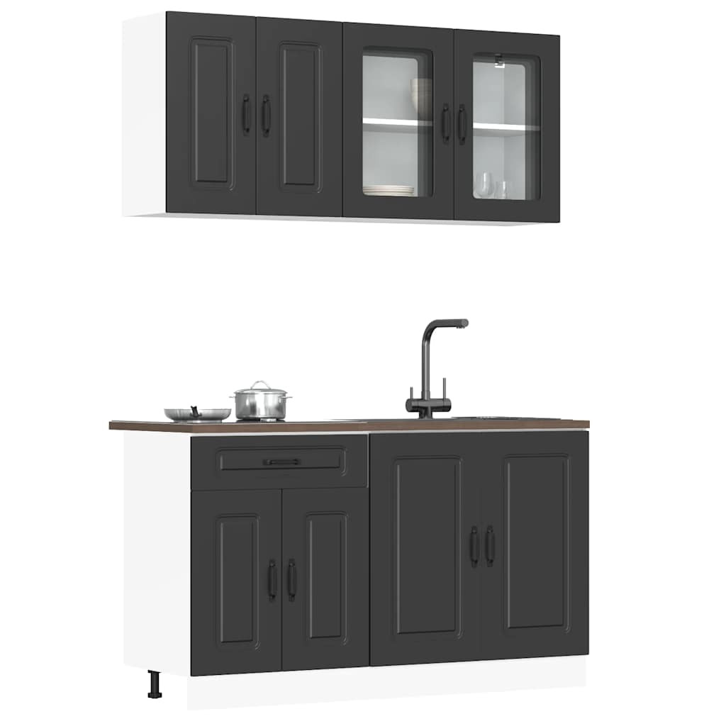 vidaXL 4-tlg. Küchenschrank-Set Kalmar Schwarz Holzwerkstoff