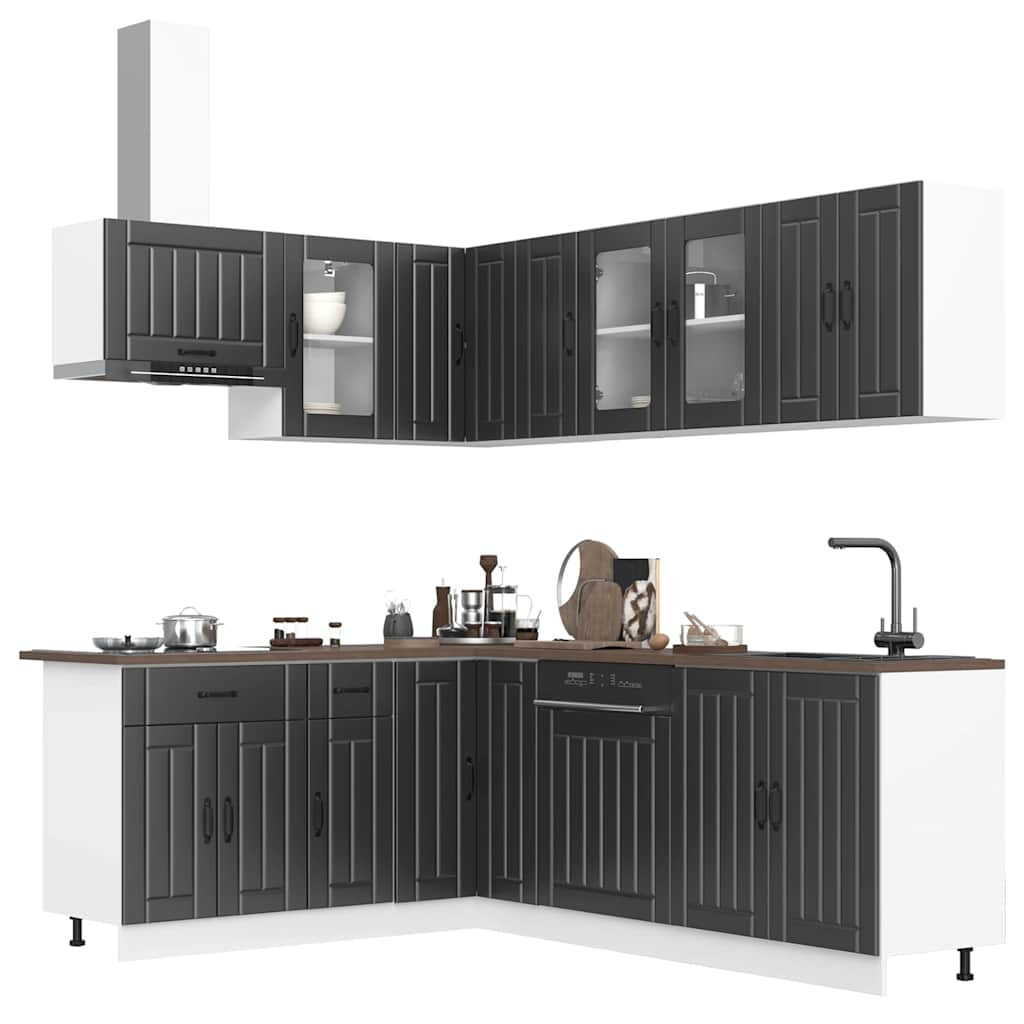 vidaXL 11-tlg. Küchenschrank-Set Lucca Schwarz Holzwerkstoff