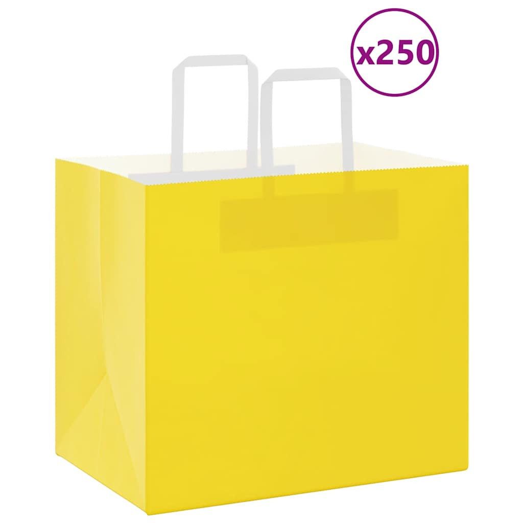 vidaXL Papiertragetaschen 250 Stk. mit Henkeln Gelb 32x22x28 cm