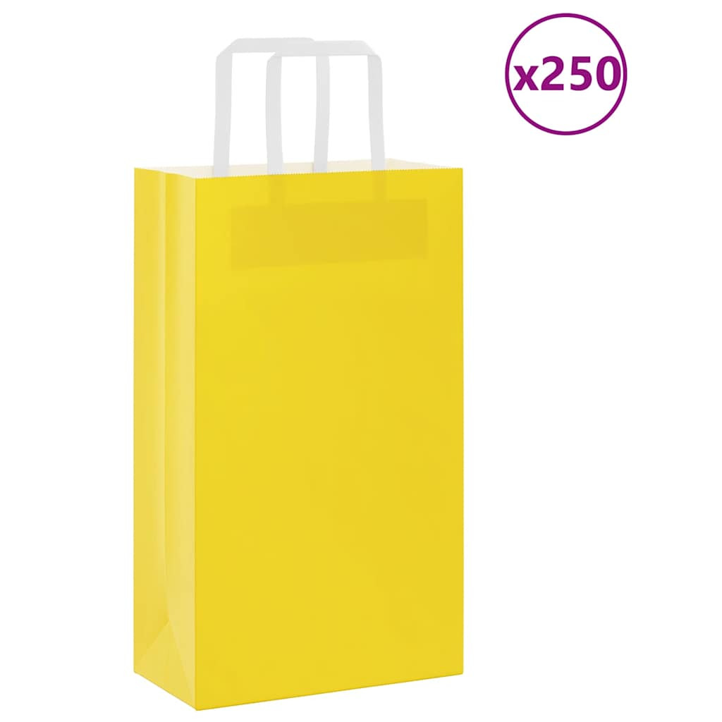vidaXL Papiertragetaschen 250 Stk. mit Henkeln Gelb 21x11x36 cm