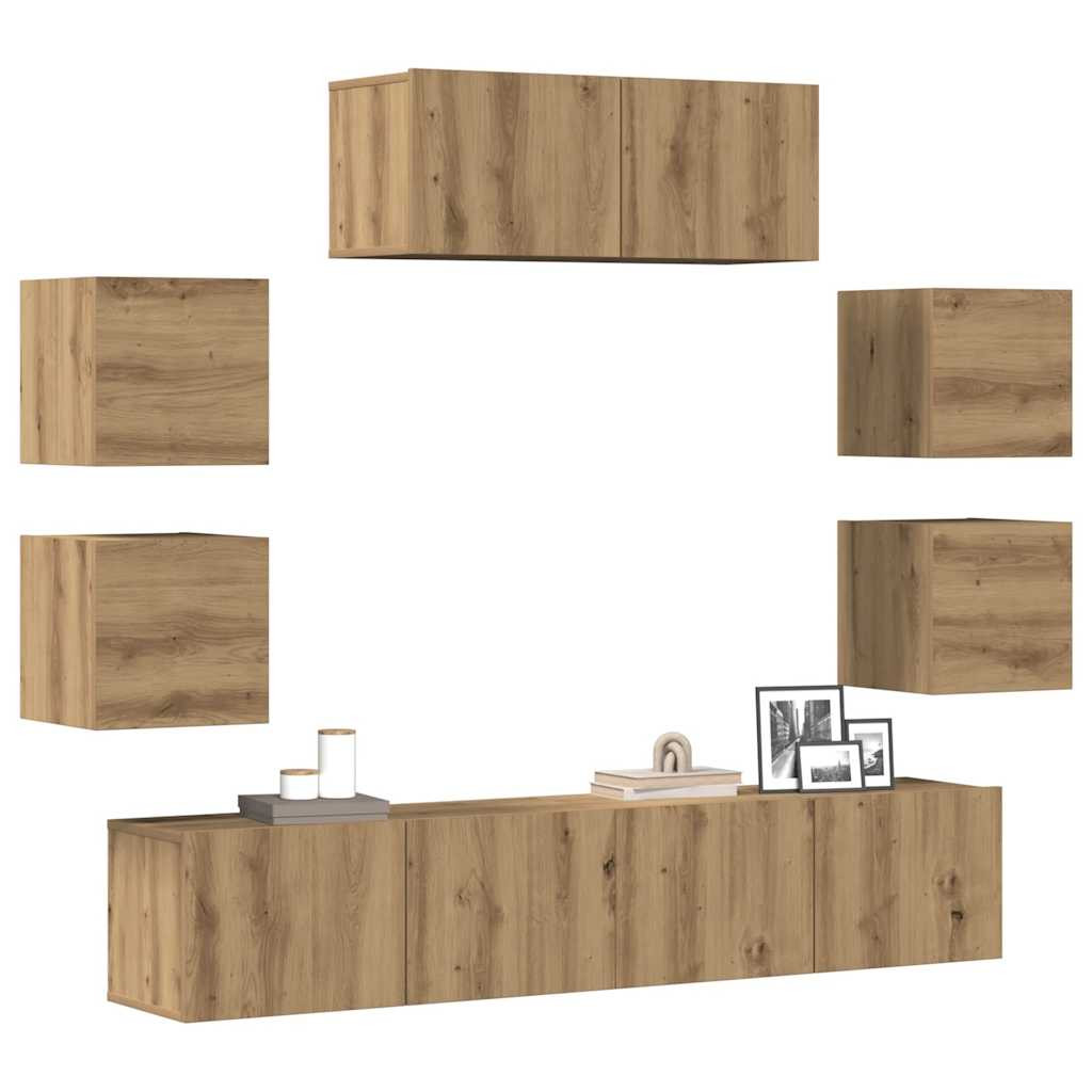 vidaXL 7-tlg. TV-Schrank-Set Wandmontage Artisan-Eiche Holzwerkstoff