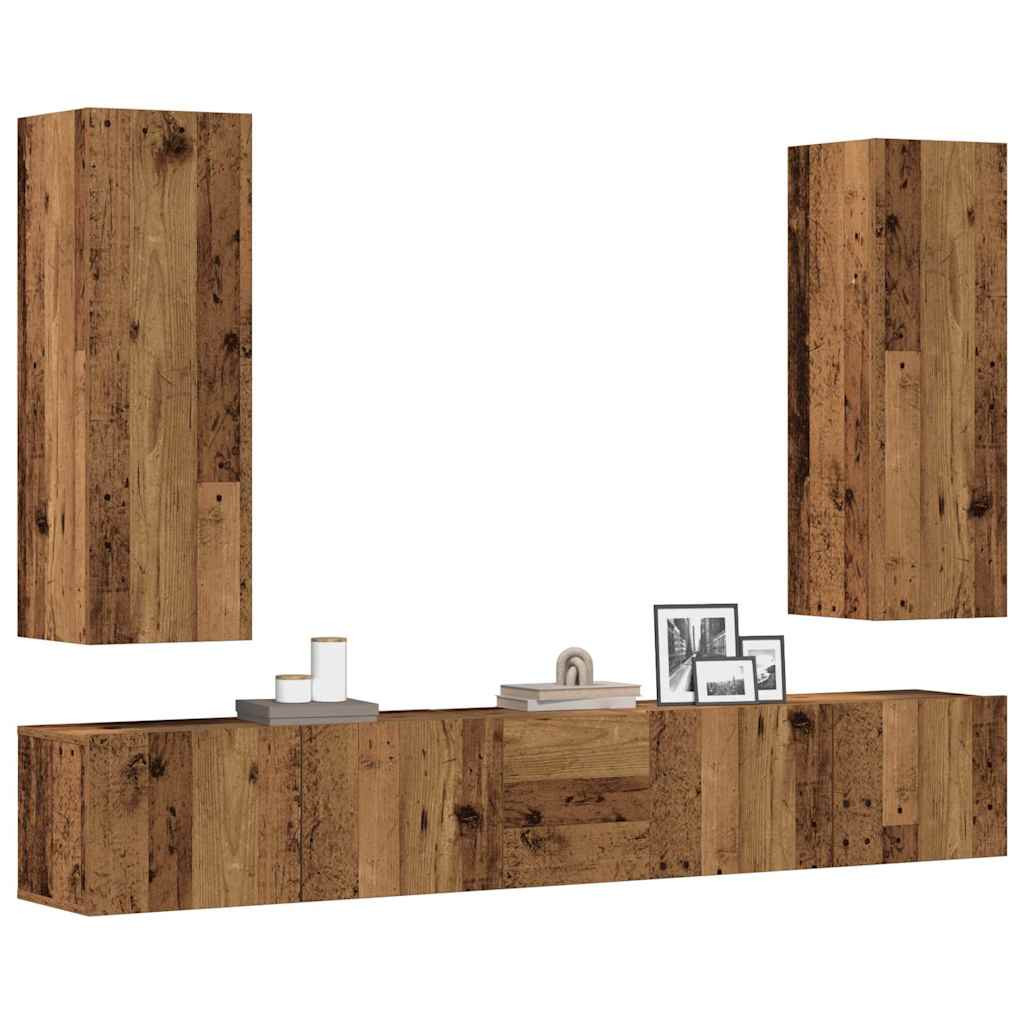 vidaXL 5-tlg. TV-Schrank-Set Wandmontage Altholz-Optik Holzwerkstoff