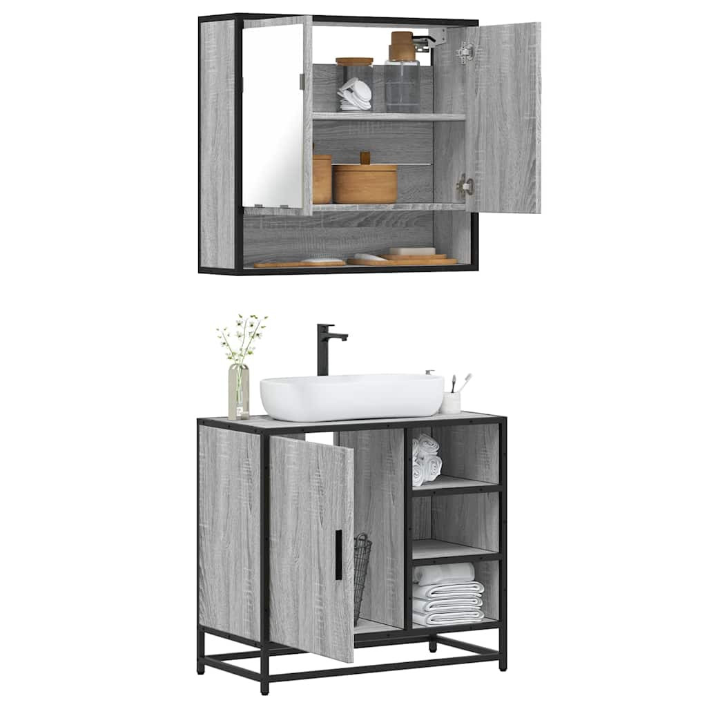 vidaXL 2-tlg. Badmöbel-Set Grau Sonoma Holzwerkstoff