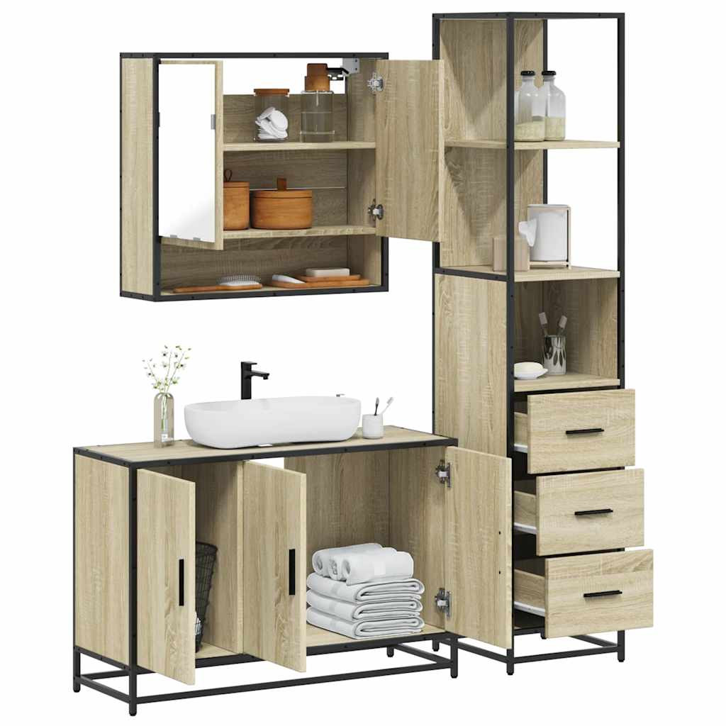 vidaXL 3-tlg. Badmöbel-Set Sonoma-Eiche Holzwerkstoff