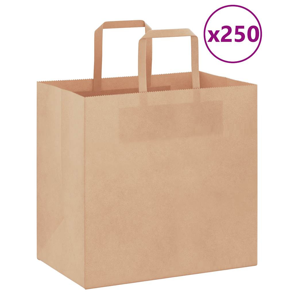 vidaXL Papiertragetaschen 250 Stk. mit Henkeln Braun 26x17x25 cm